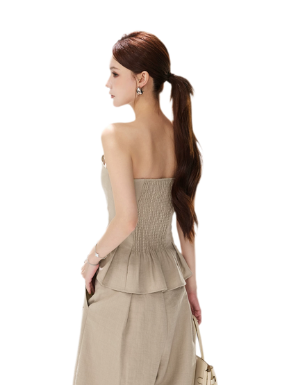 Pleated Ruffle Bustier Trouser Set