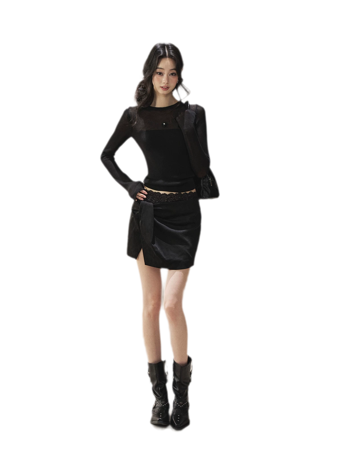 Sheer Cropped Long-Sleeve Top