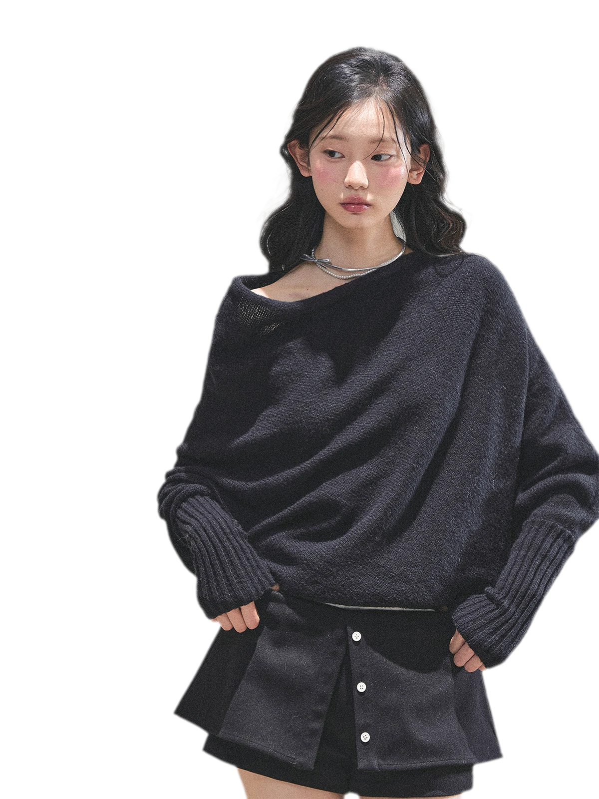 Maglione in maglia morbida con scollo monospalla