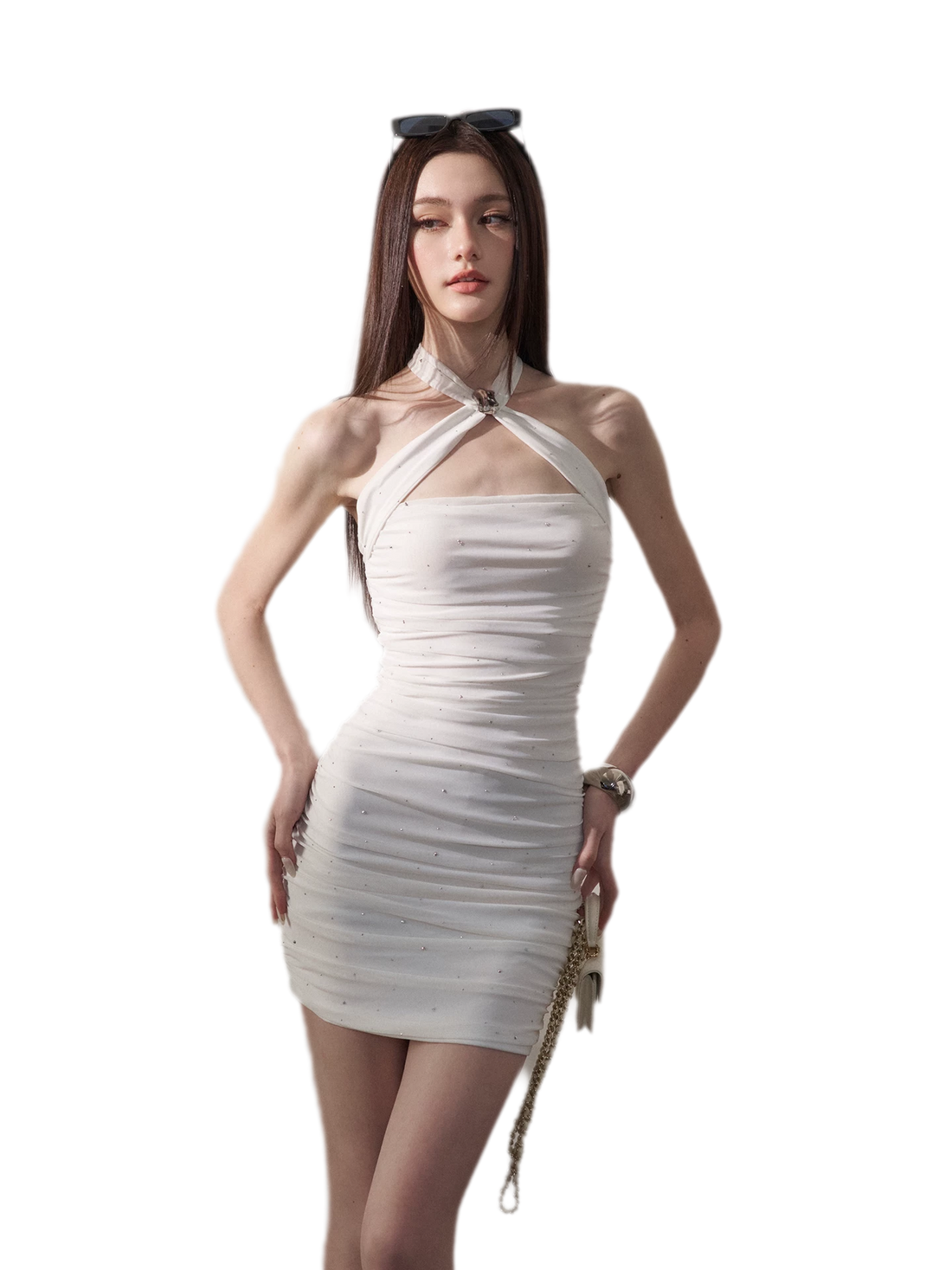 Sparkling Mesh Ruched Dress