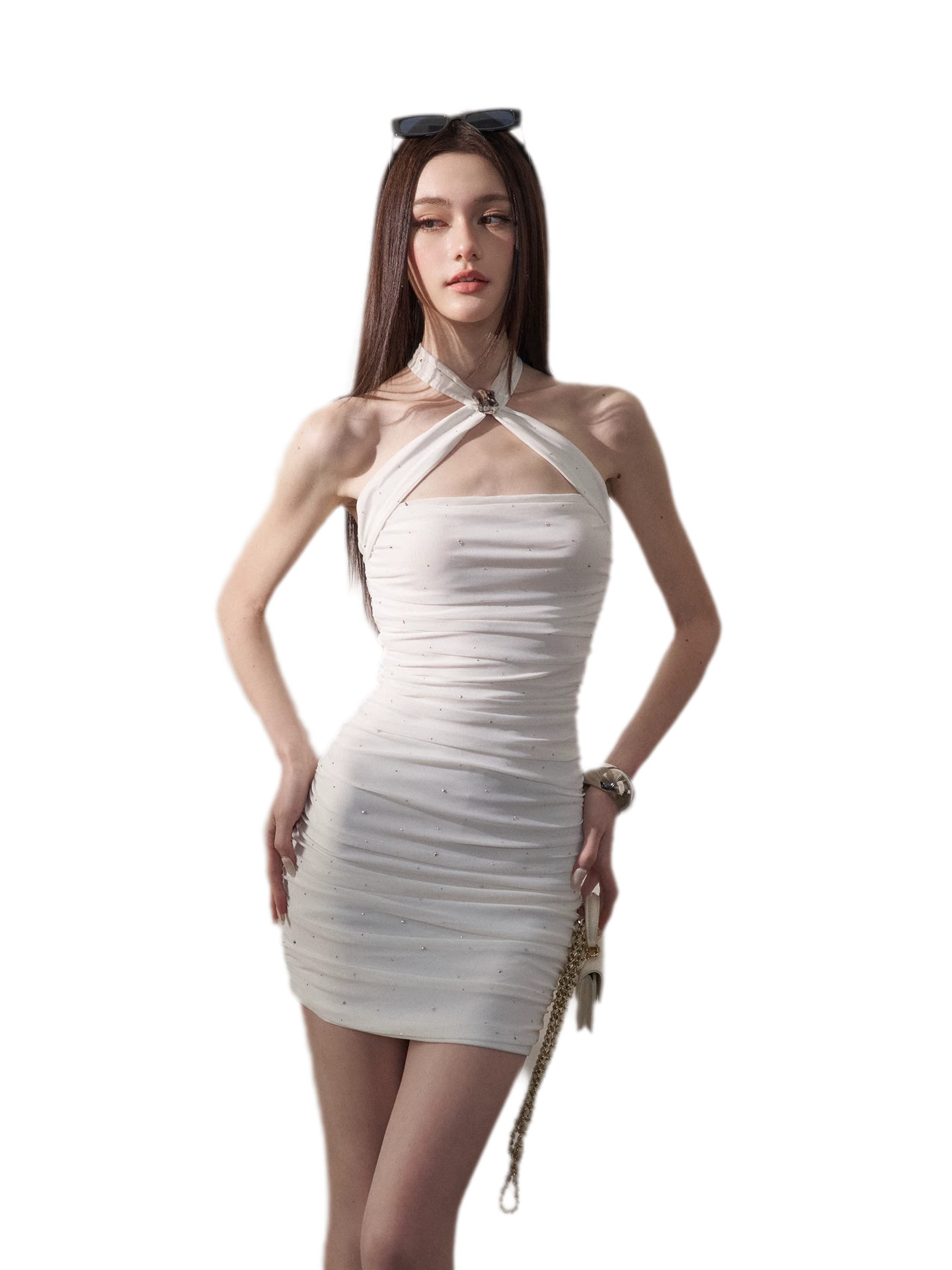 Sparkling Mesh Ruched Dress