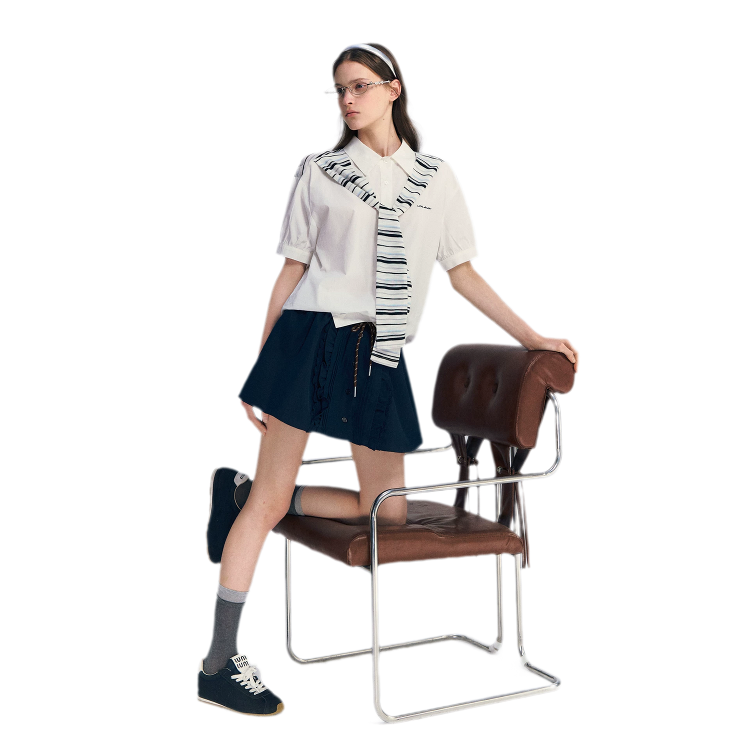 Striped Scarf Hem Shirt