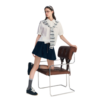 Striped Scarf Hem Shirt