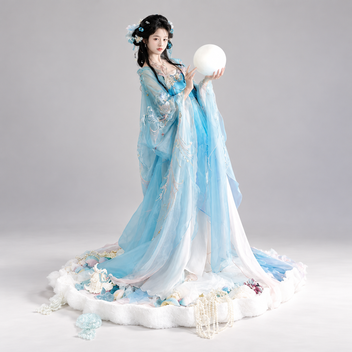 Doria Mermaid Song Embroidered Large-Sleeve