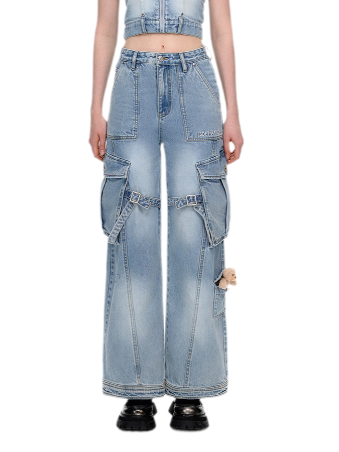Denim Cargo Straight Pants