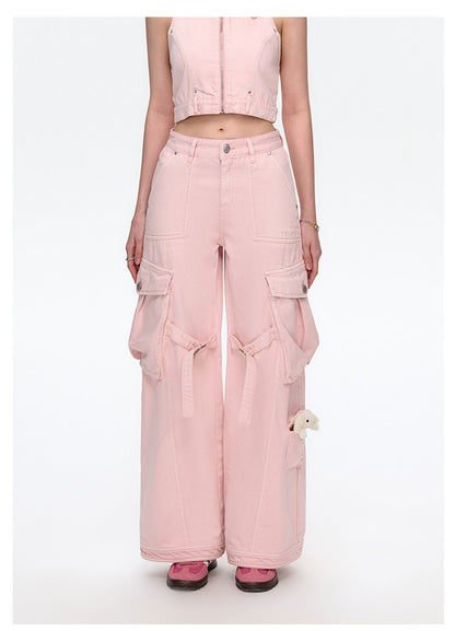 Denim Cargo Straight Pants