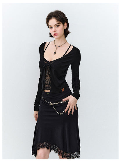 Lace Layered Tie Cardigan