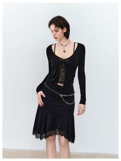 Lace Layered Tie Cardigan