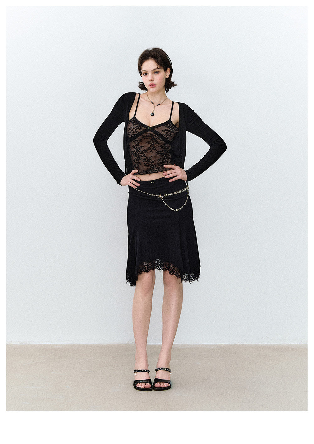 Lace Layered Tie Cardigan