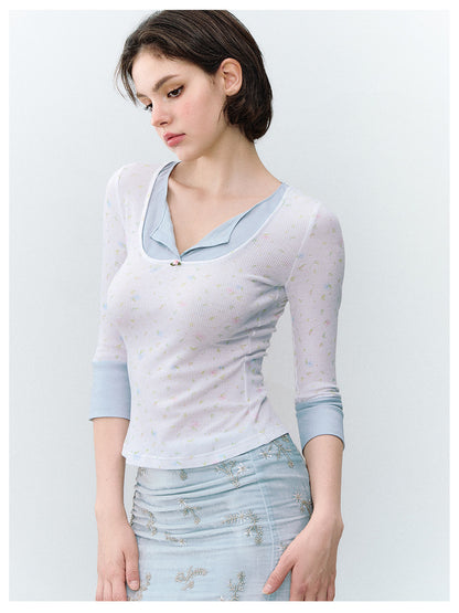 Iris Print Layered T-shirt