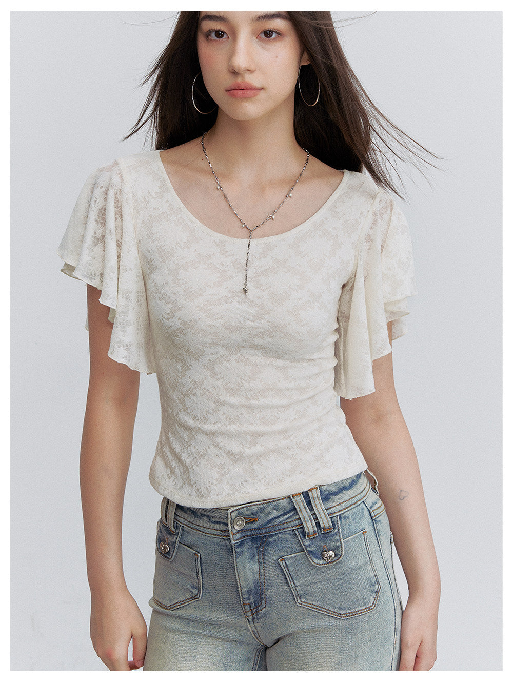 Lace Textured Flutter Tee