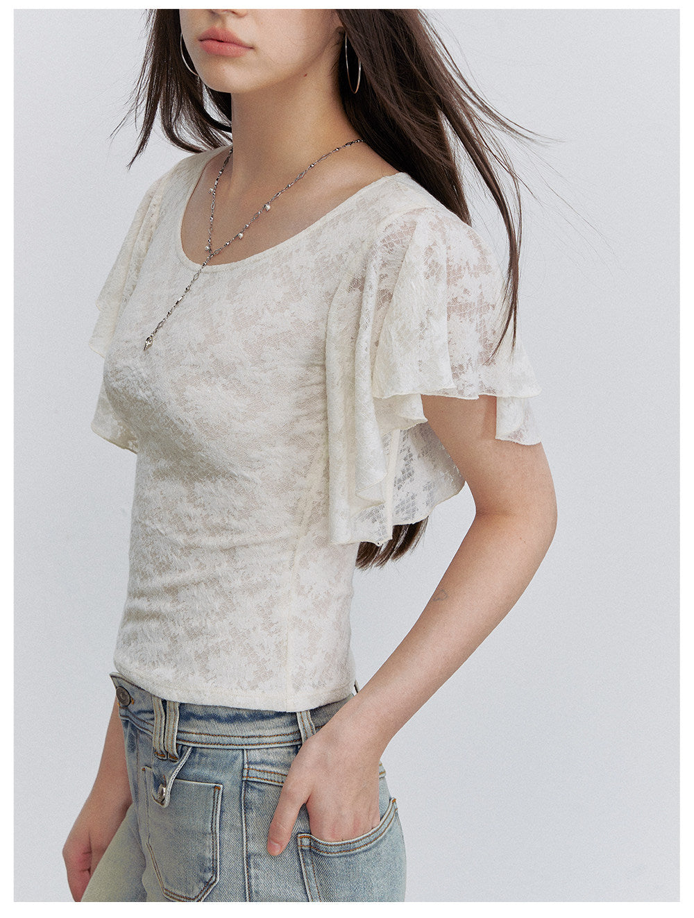 Lace Textured Flutter Tee