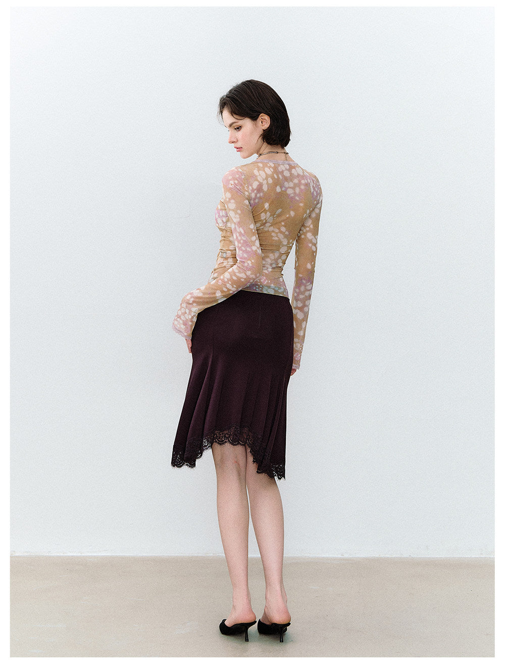 Deer Print Lace Mesh Top