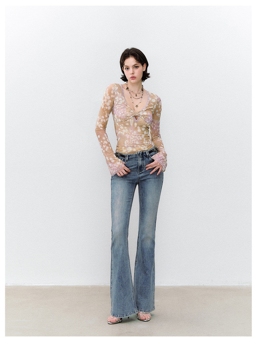 Deer Print Lace Mesh Top
