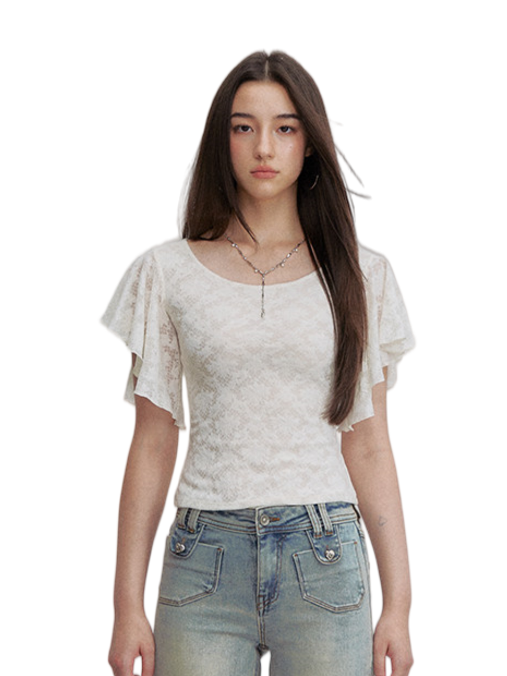 Lace Textured Flutter Tee