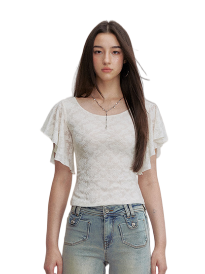 Lace Textured Flutter Tee