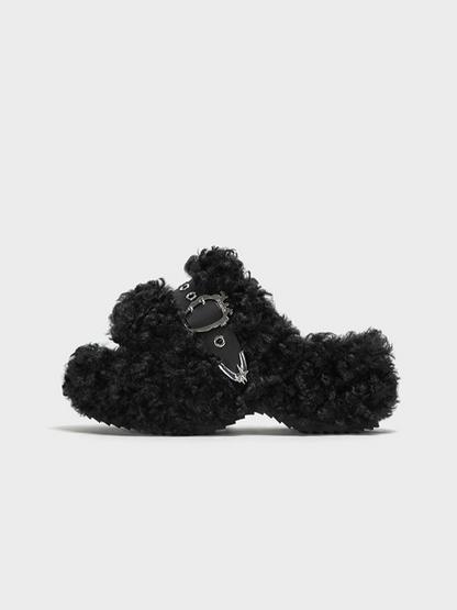 Teddy Fur Platform Mules