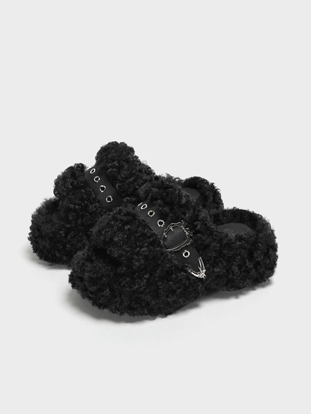 Teddy Fur Platform Mules