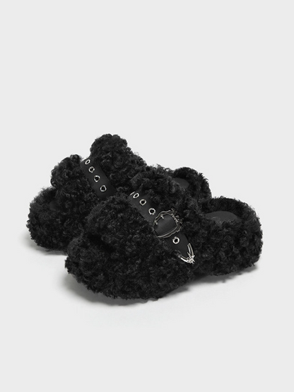 Teddy Fur Platform Mules