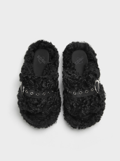 Teddy Fur Platform Mules