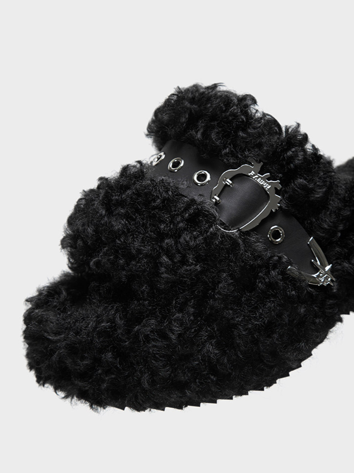 Teddy Fur Platform Mules