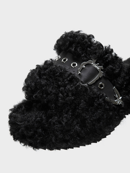 Teddy Fur Platform Mules