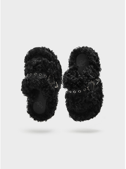 Teddy Fur Platform Mules