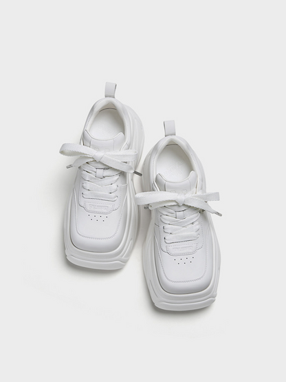 Square Toe Leather Sneakers