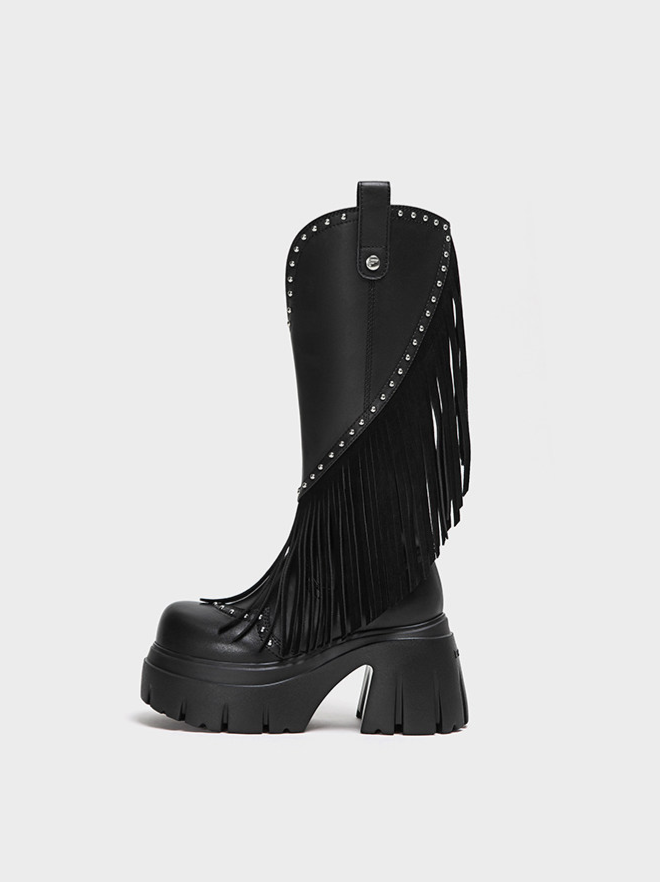 Studded Fringe Western Boots