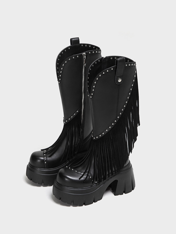 Studded Fringe Western Boots