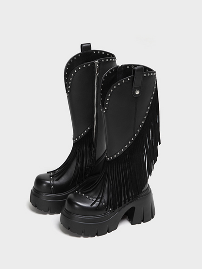 Studded Fringe Western Boots