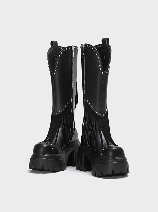 Studded Fringe Western Boots