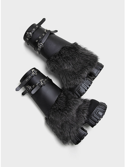 Fur Platform Combat Boots