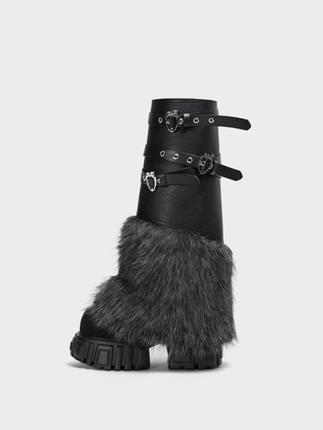Fur Platform Combat Boots