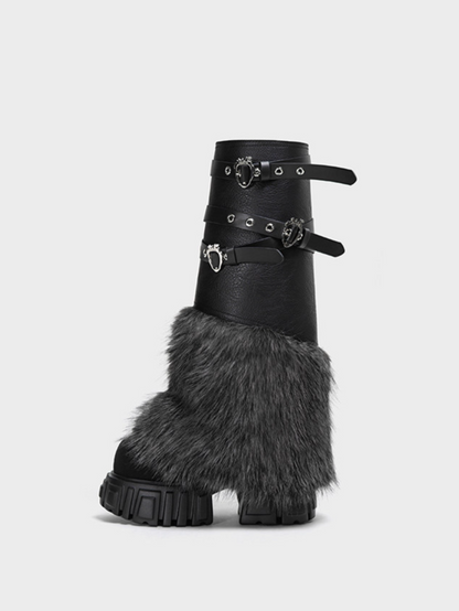 Fur Platform Combat Boots