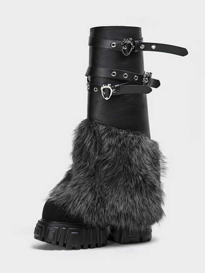 Fur Platform Combat Boots
