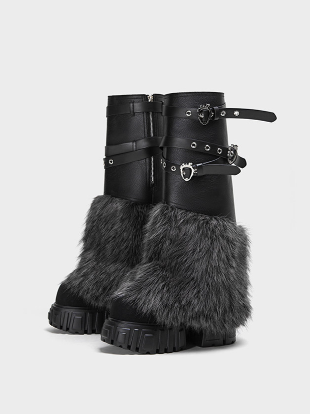 Fur Platform Combat Boots