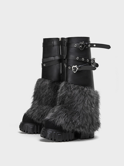 Fur Platform Combat Boots