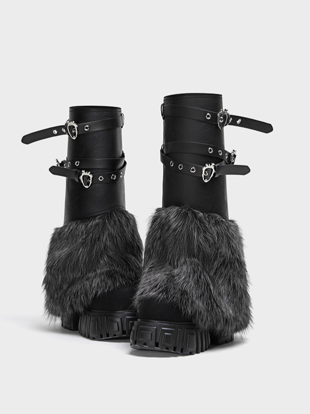 Fur Platform Combat Boots
