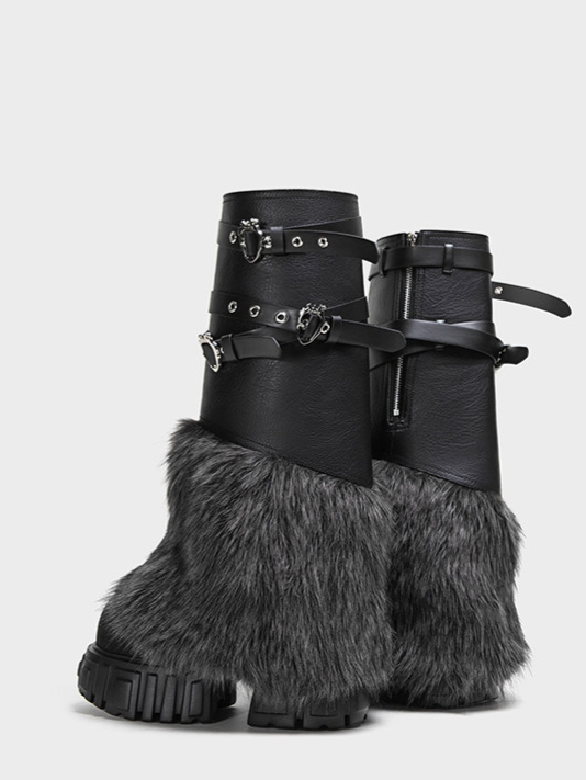 Fur Platform Combat Boots