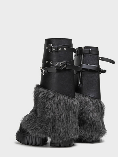Fur Platform Combat Boots