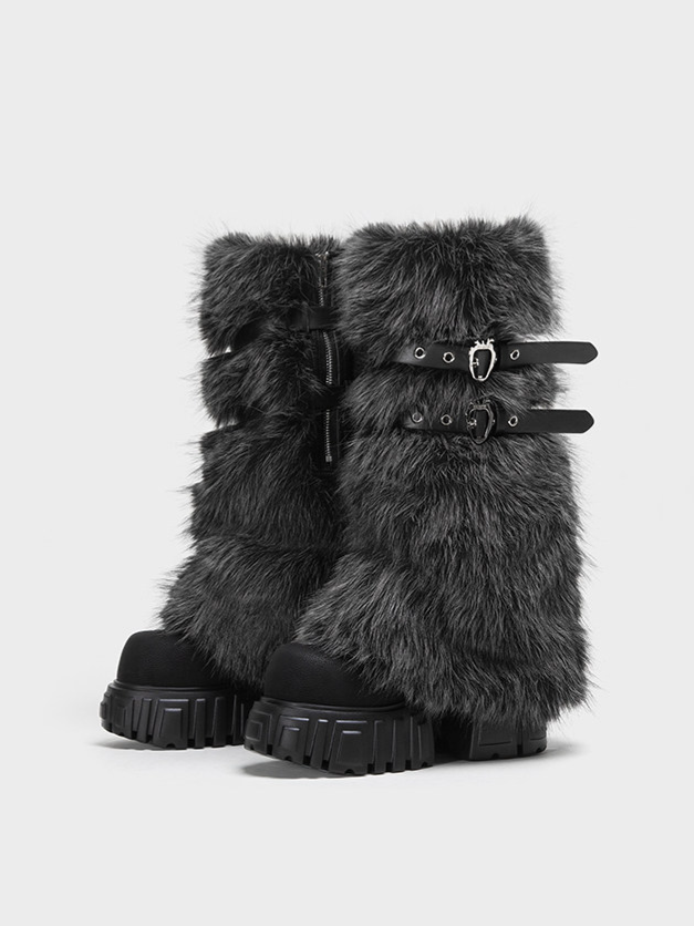 Plush Platform Moto Boots