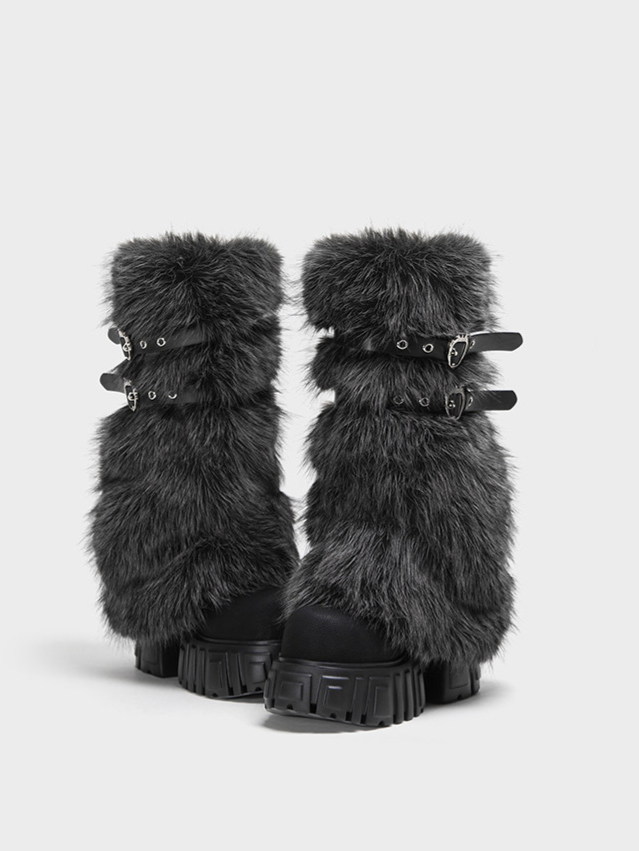Plush Platform Moto Boots