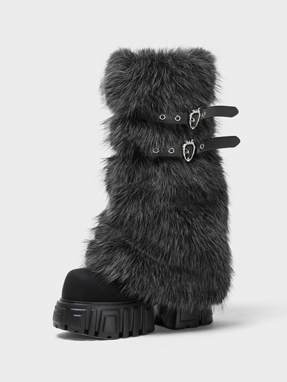 Plush Platform Moto Boots