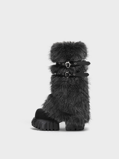 Plush Platform Moto Boots