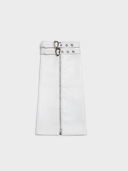 Heart Buckle Faux-Leather Skirt