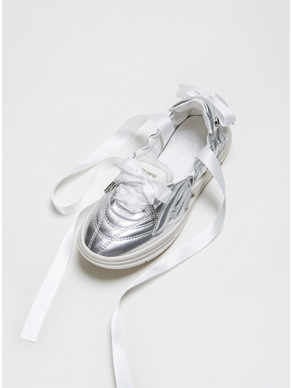 Silver Ribbon Ballet Flats