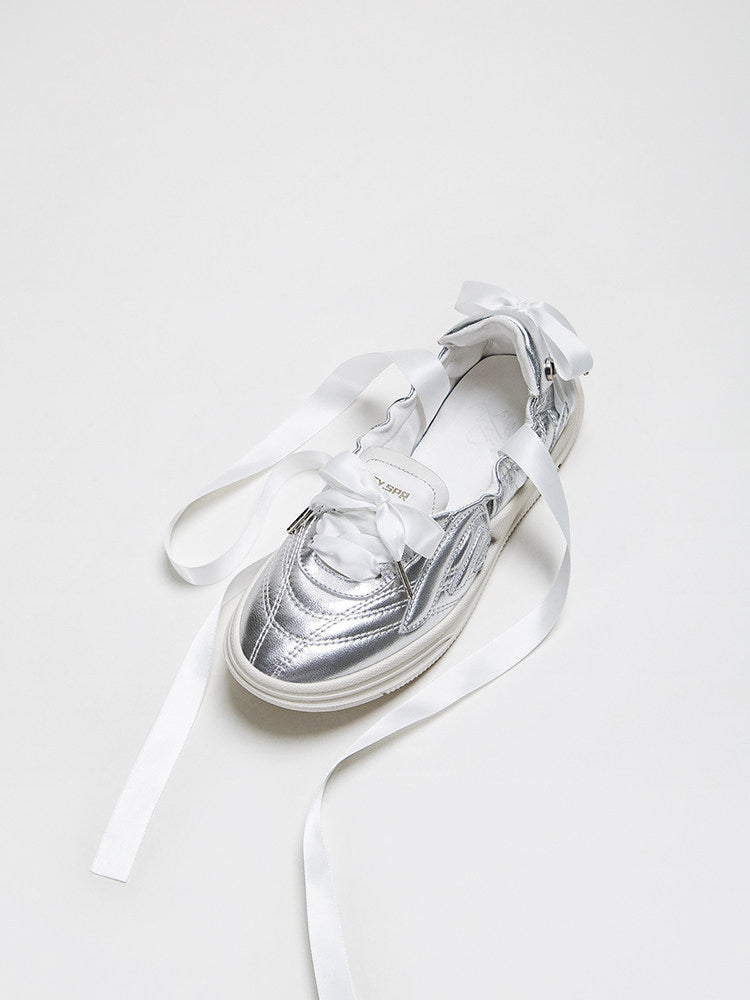 Silver Ribbon Ballet Flats