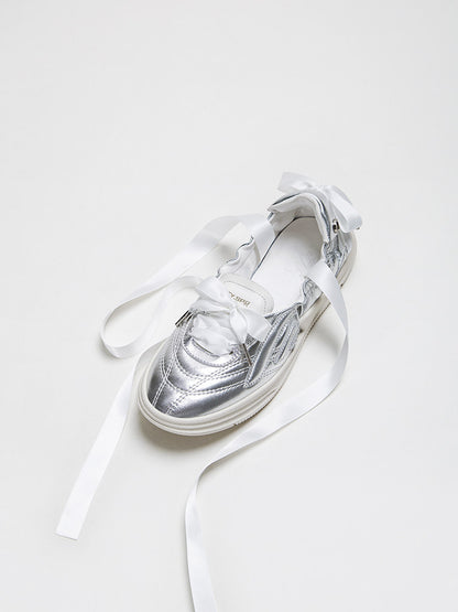 Silver Ribbon Ballet Flats