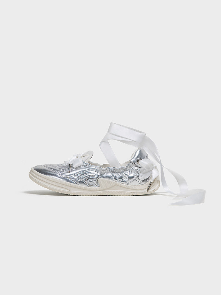 Silver Ribbon Ballet Flats